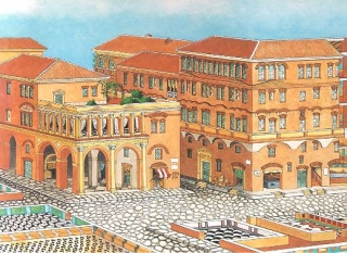 Tekening van Romeinse appartementen (insulae)